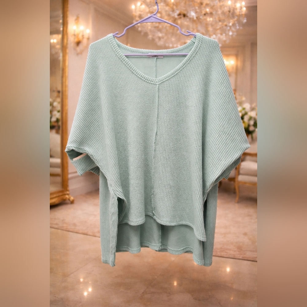 Zenana Outfitters Mint Green V-Neck Oversized Knit Sweater